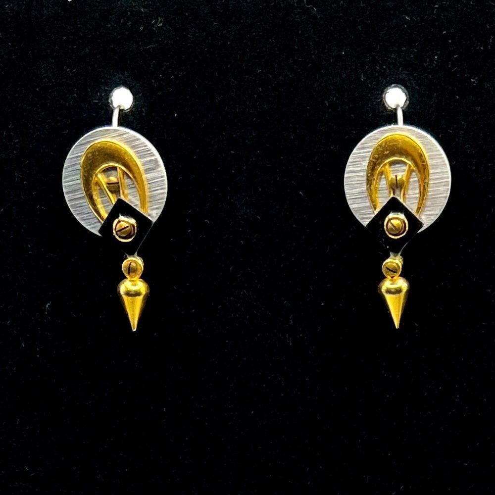 *3/$20* Multi tone metal modernist geometric earrings silver gold bronze